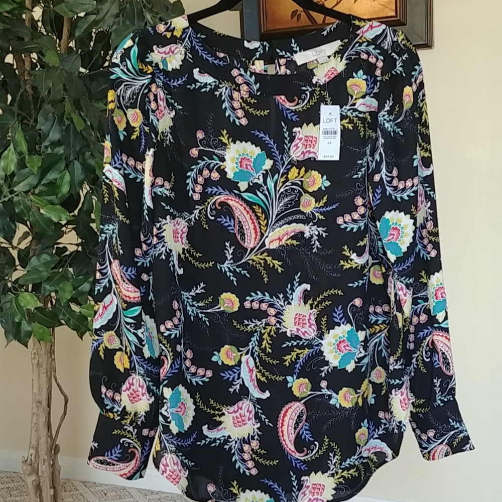 LOFT Garden Button Back Cuff Blouse